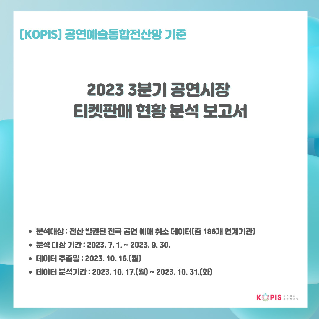 	[공연예술통합전산망(KOPIS)] <3분기 2023년 공연시장 티켓판매 현황 분석> 보고서 발간 